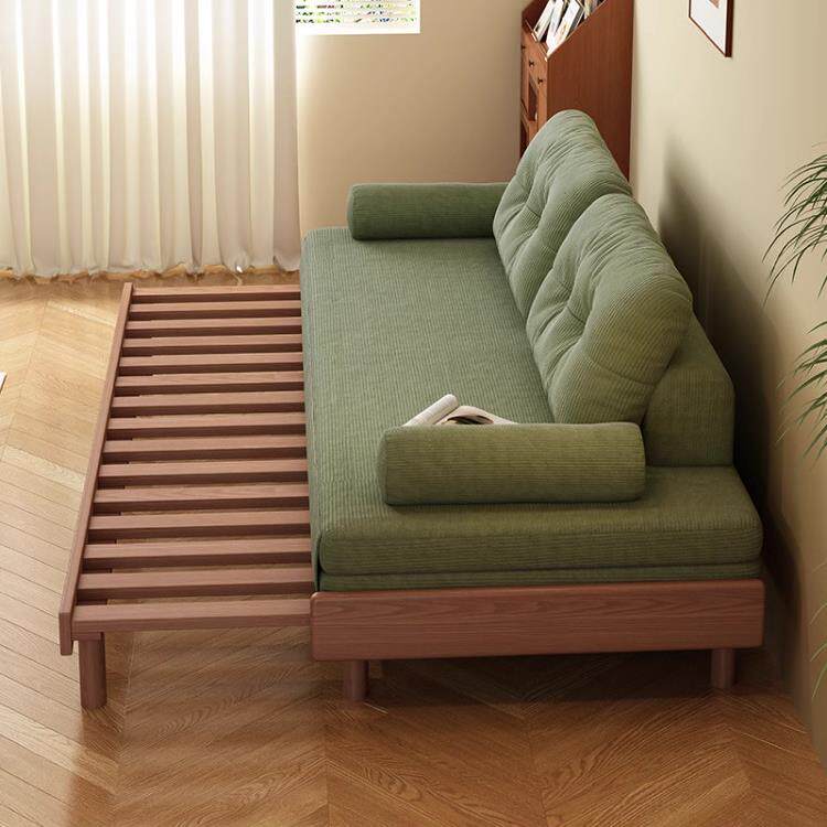 北欧白蜡木沙发床一体折叠两用客厅儿童小户型实木抽拉伸缩双人床