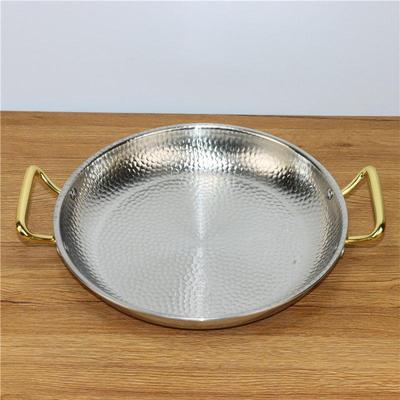 西班牙双耳不锈钢煎锅 博艺三层钢商用海鲜饭锅具 无涂层平底锅