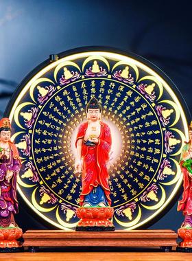 西方三圣佛像黄杨木木雕彩绘阿弥陀佛观音菩萨大势至菩萨家用摆件