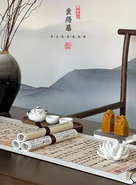 侘寂风摆件氛围感禅意中式软装压纸镇尺一对书卷道具书法卷轴挂画