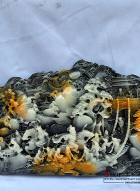 仿寿山石玉空城计摆件家居客厅玄关酒柜办公室桌面装饰品礼品摆设