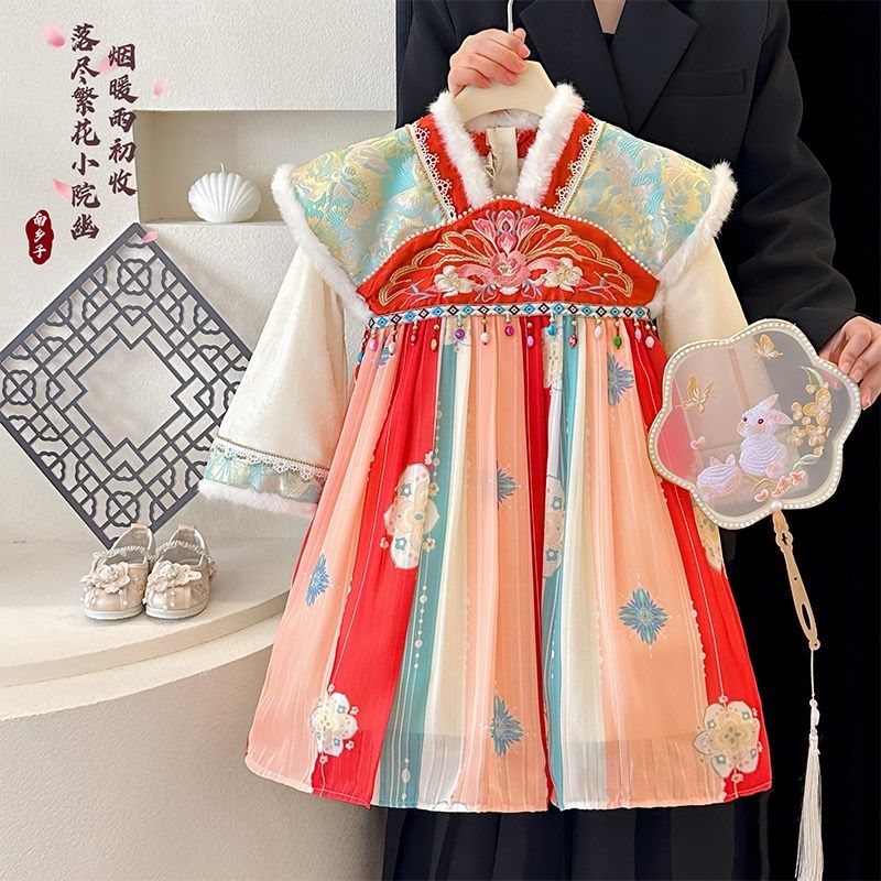 女童汉服秋冬款2024新款儿童洋气冬季襦裙小女孩中国风加绒拜年服