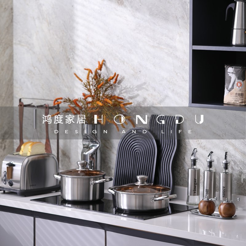简约现代轻奢样板房间厨房饰品摆件软装搭配套装不锈钢锅具厨具