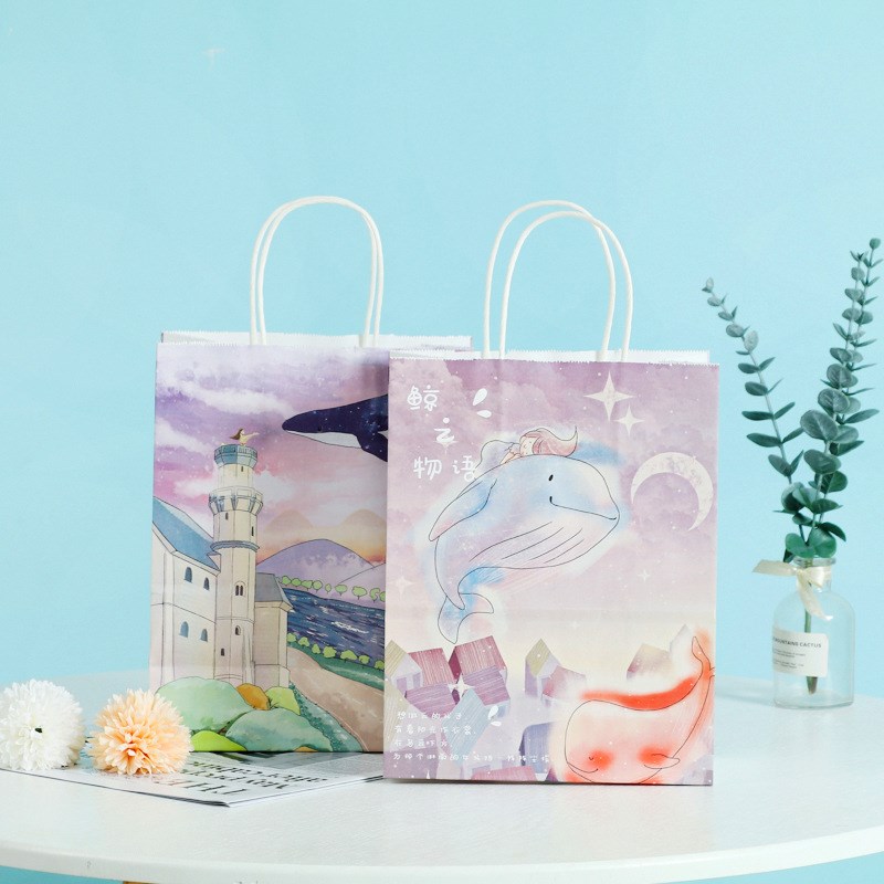 现货手提纸袋方底牛皮纸袋定制外卖打包礼品包装袋彩色定做购物袋