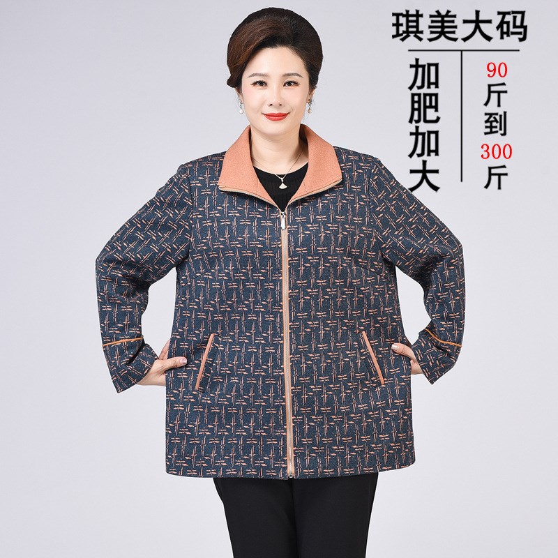 胖阿姨秋装中老年女装加肥加大码外套200斤胖妈妈风衣奶奶装上衣