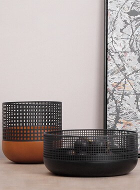 现代简约黑色橘色网格果盘样板房客厅酒店餐桌茶几桌面高级置物盘