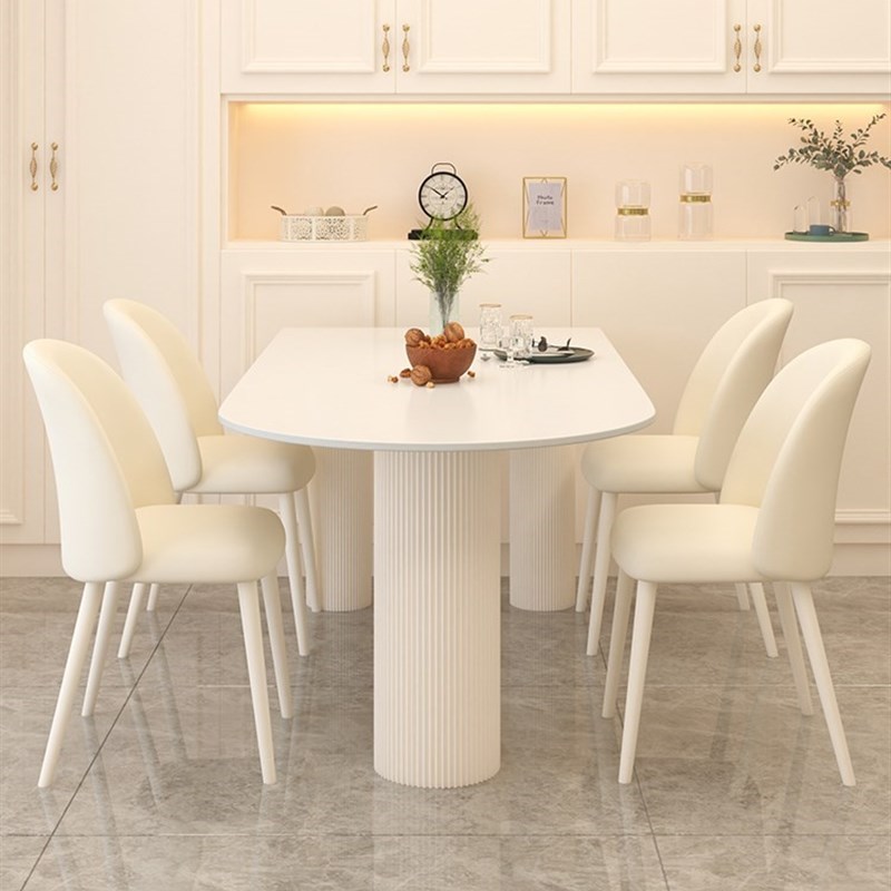 岩板岛台纯白餐桌一体小户型家用简约现代轻奢网红奶油风餐桌椅