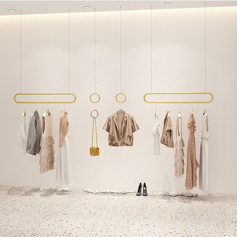 欧式铁艺挂衣架女装展示架吊顶陈列架服装货架简约网红钢丝绳吊架