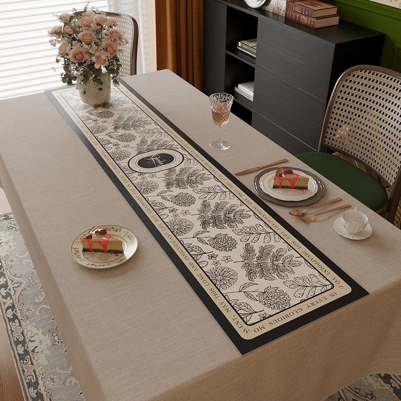 轻奢感皮革桌旗桌垫免洗防水放油茶旗F防尘餐边柜斗柜PVC盖布盖巾