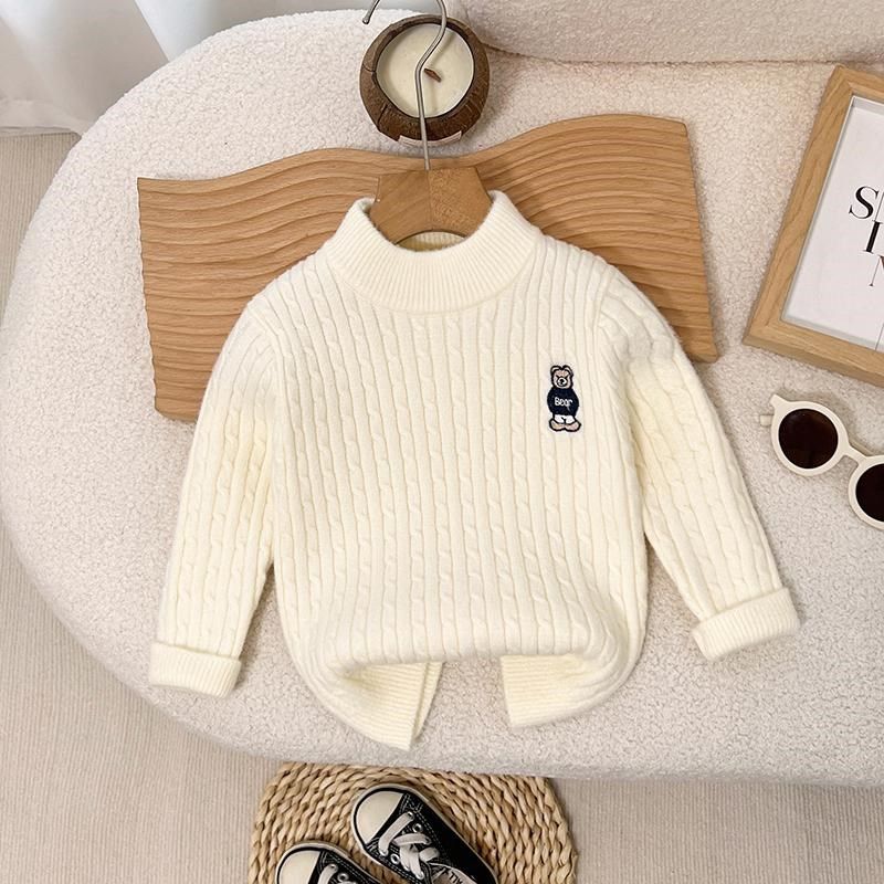 男童打底衫毛衣白色儿童羊绒衫半高领加厚黑色宝宝针织衫上衣冬季