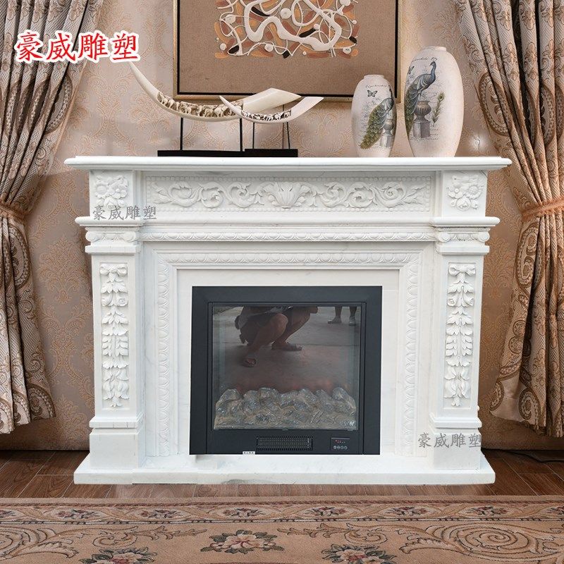 大理石壁炉欧式雕花简约美式石雕电视背景墙壁炉架装饰柜石材壁炉