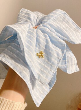 夏日晴空~蓝色条纹方巾大肠发圈女韩系高级感头饰方形超大号发绳