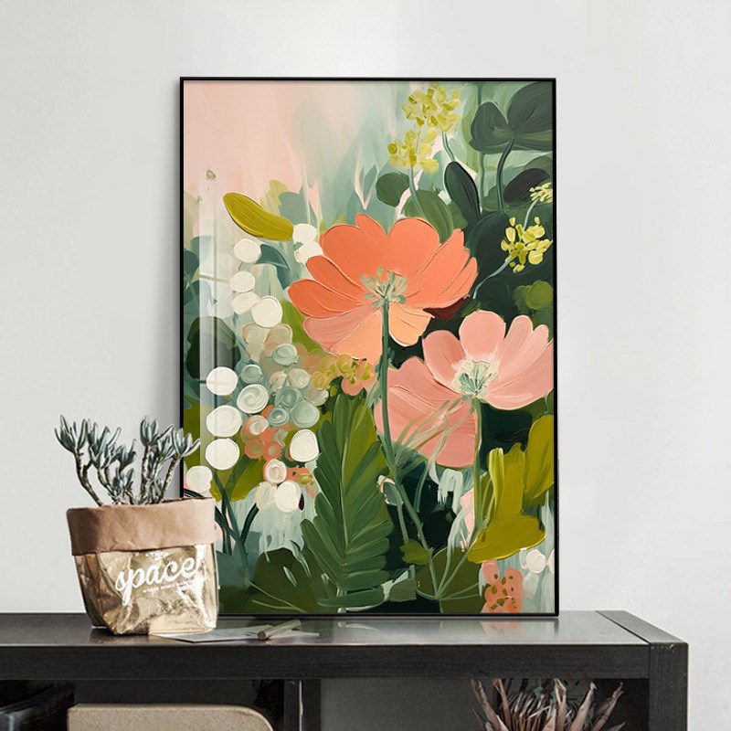 电视柜台面摆件画大芬油画村客厅装饰画奶油抽象花卉壁画北欧风
