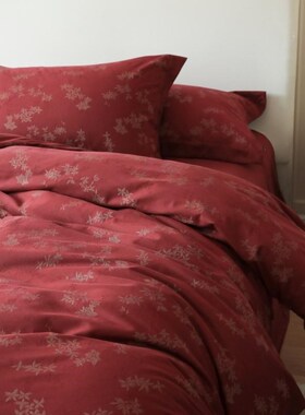 中式婚庆红色纯棉60支提花四件套超柔水洗小碎花高级结婚床上用品