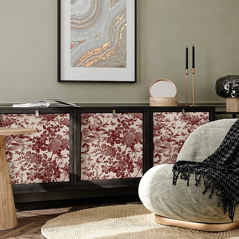 旧家具翻新贴纸美式复古花卉自粘墙纸橱柜鞋柜衣柜门遮丑改色贴膜