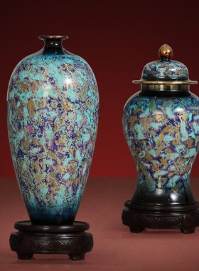 中国风黄铜大漆花瓶花器艺术装饰摆件客厅入户玄关书房高档摆饰