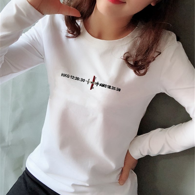 2020秋季新款纯棉打底衫修身显瘦刺绣圆领韩版长袖白色t恤女宽松