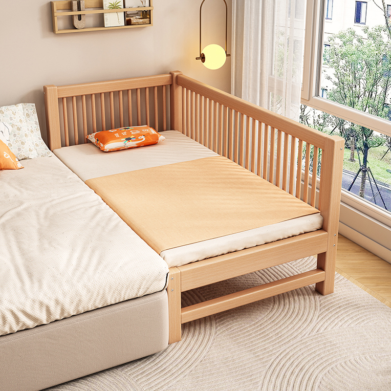 全榉木儿童床拼接床大床带护栏床边加宽单人床宝宝婴儿床实木小床