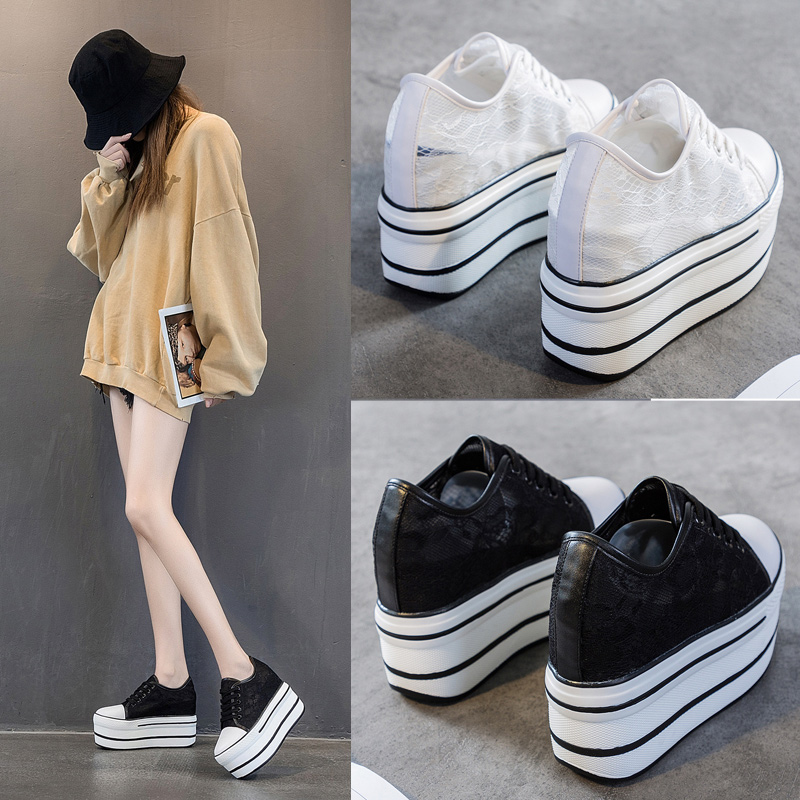 网纱鞋女内增高镂空小个子休闲单鞋夏季超高跟10CM厘米厚底松糕鞋