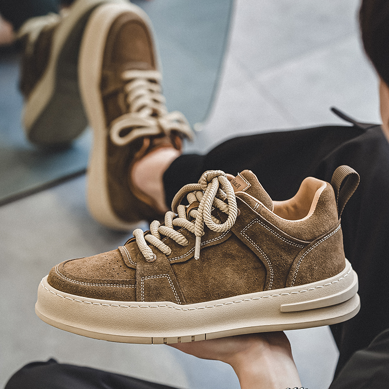 男鞋秋冬款2023新款马丁靴低帮翻毛真皮休闲板鞋潮牌高级感工装鞋