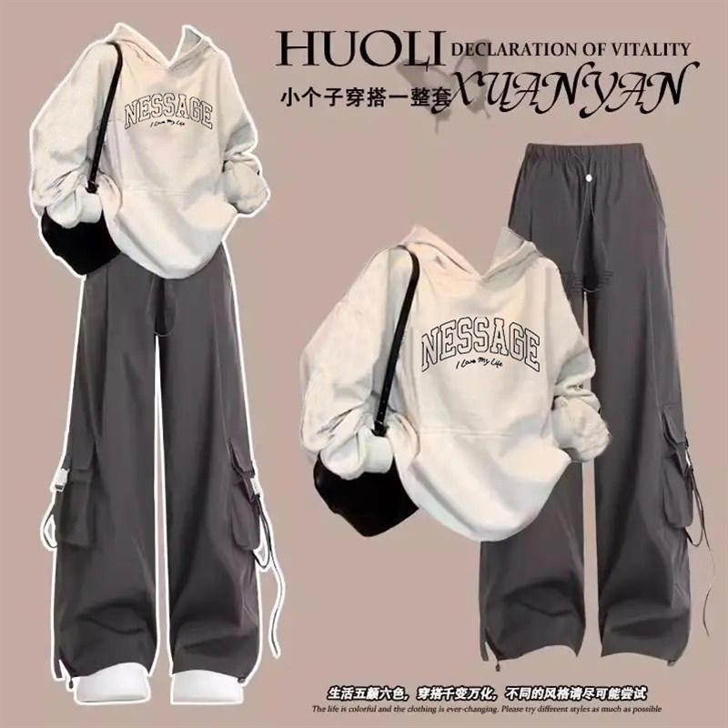 15少女秋季套装2024新款初中高中学生休闲卫衣工装裤运动两件套潮