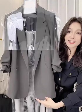 大码女装胖mm高级感法式气质休闲灰色薄款西装外套吊带裙两件套装