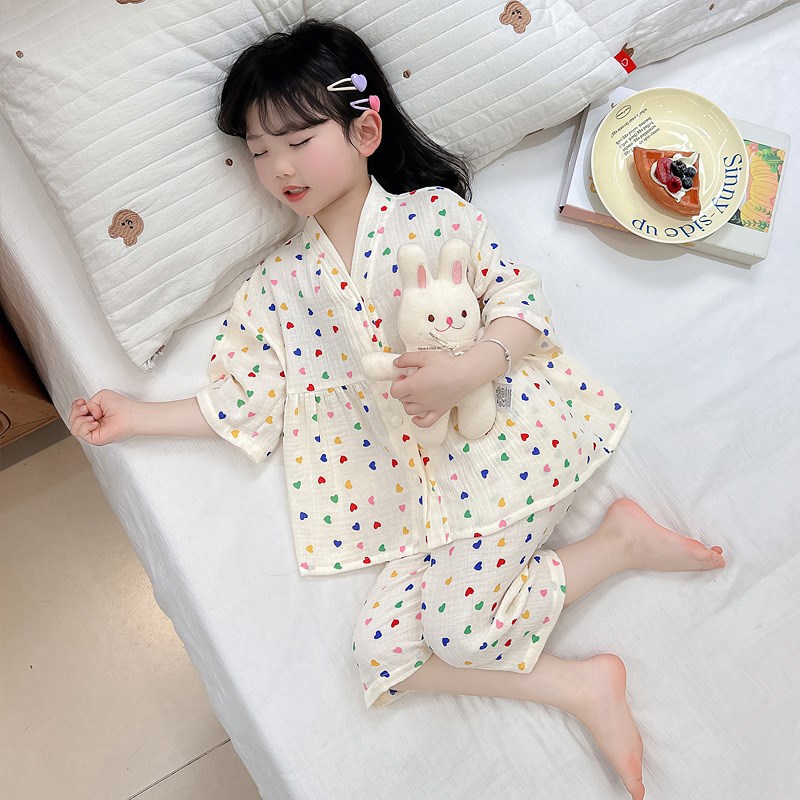 女童夏季睡衣2025新款女宝宝儿童可爱夏款家居服套装纱布纯棉衣服