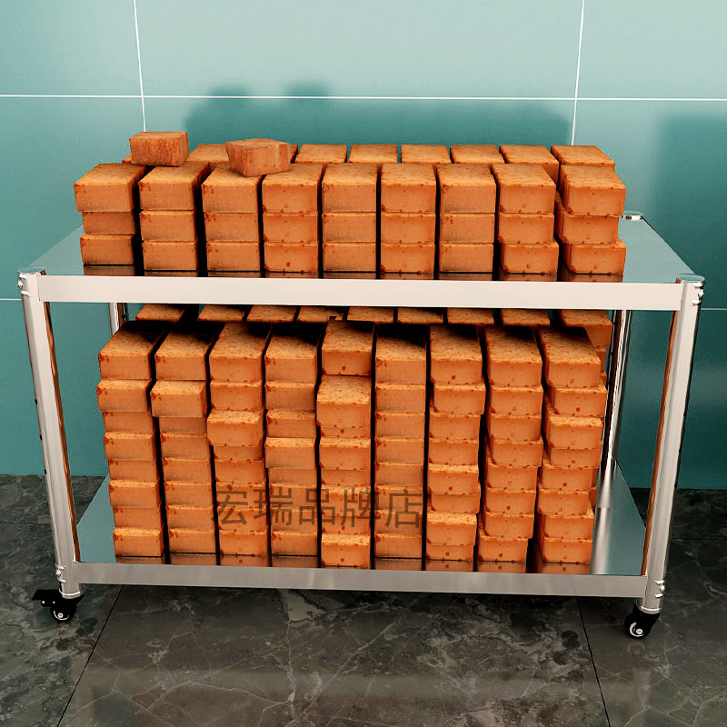 加厚厨房不锈钢置物架家用可移动微波炉架烤箱收纳高60两2层碗筷