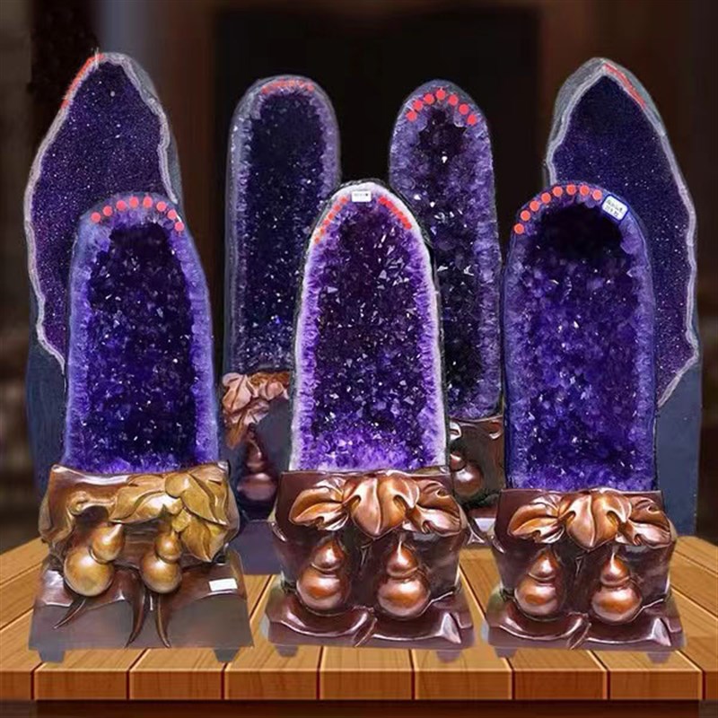 天然紫晶洞紫水晶洞聚宝盆钱袋子恐龙蛋原石摆件矿区直供