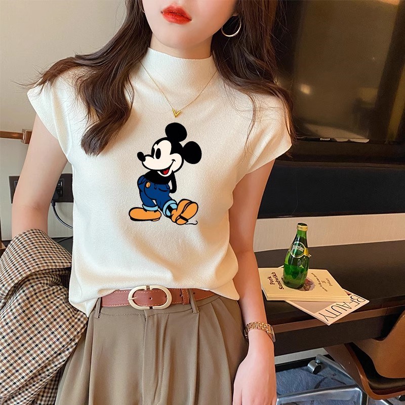 半高领短袖t恤女夏季修身显瘦正肩上衣内搭针织打底衫设计感小众