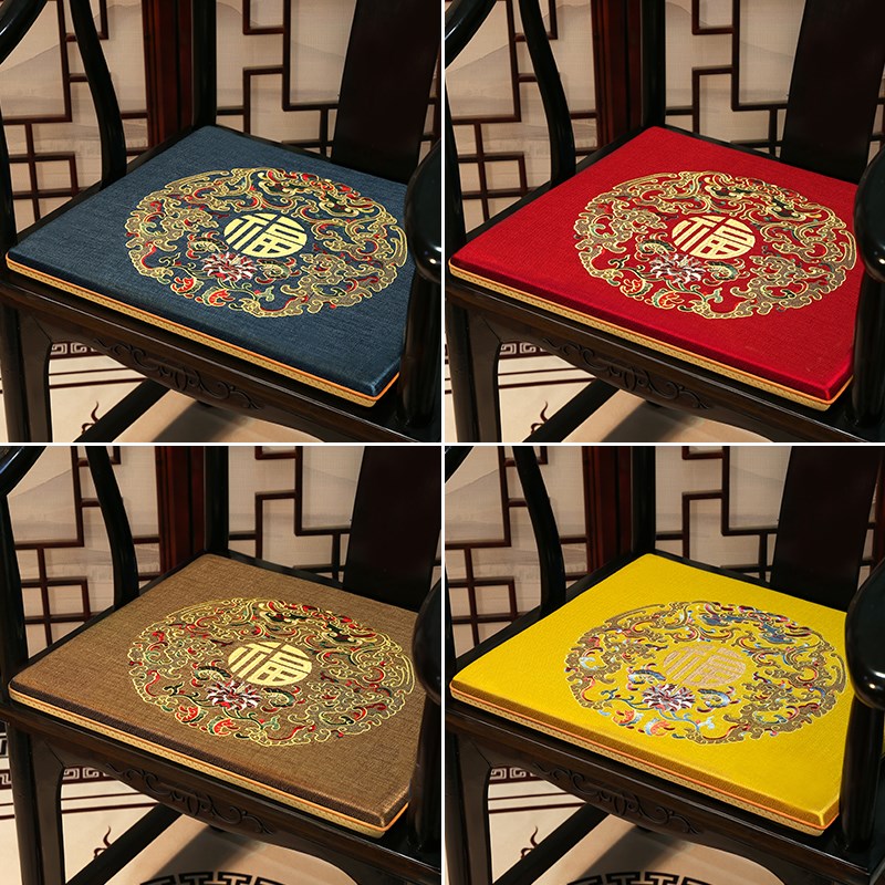 现代新中式中国风喜庆棉麻福字刺绣餐椅垫皇N宫圈茶椅太师椅垫凳