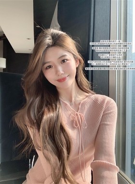 笨笨家oni内搭 可乐丽粉色白色系带羊毛I针织衫女2023秋冬打底毛