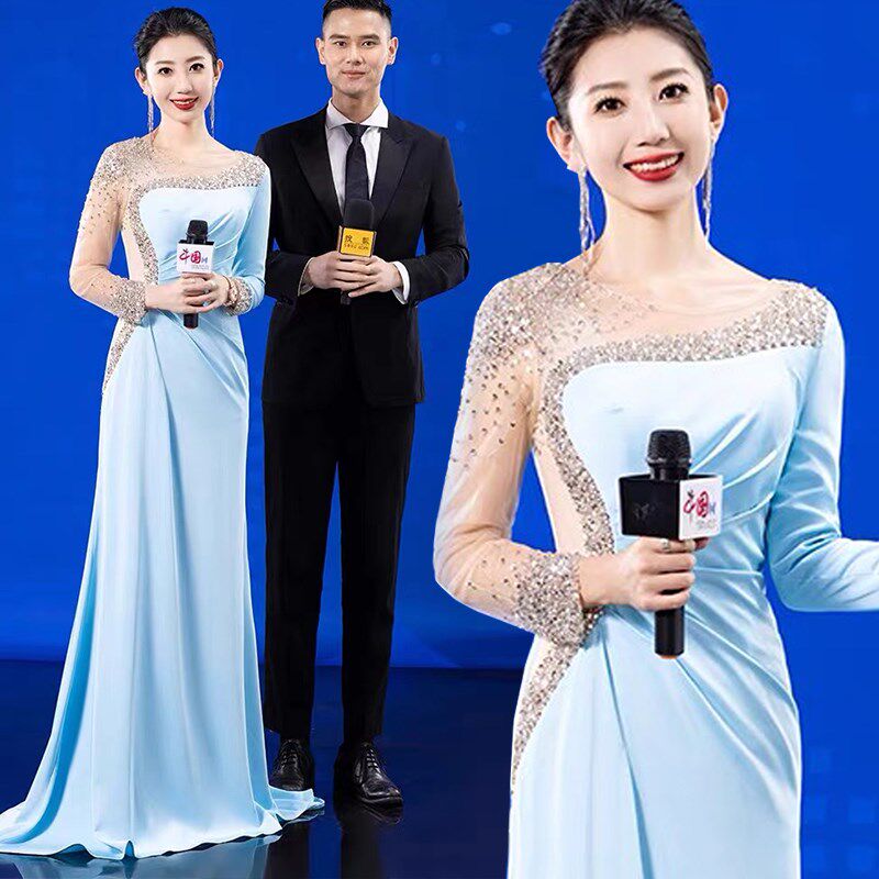 宴会晚礼服裙女2024新款主持人长款修身显瘦气质小众高级感演出服