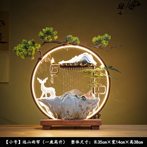 陶瓷流水摆件雾化中式桌面招财z装饰风水景观水循环结婚新居玄关