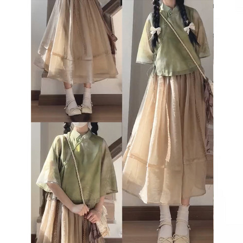 大码胖mam禅意新中式国风茶服系带旗袍上衣半身裙女改良旗袍裙套