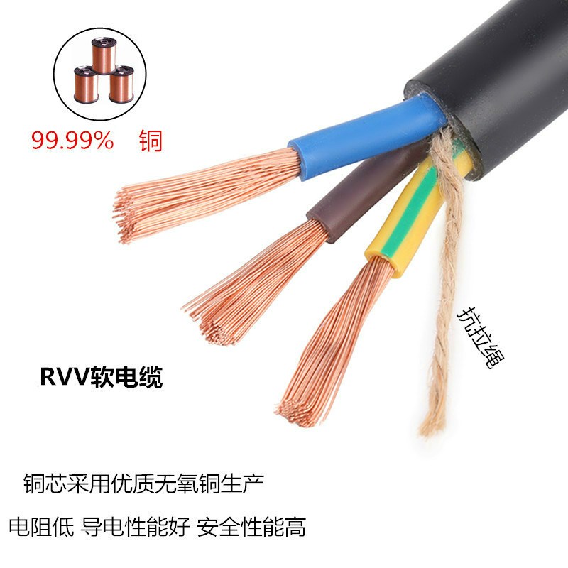 电线软线2/3芯11.52.546平方铜电缆护套电源线2芯0.75平方20米