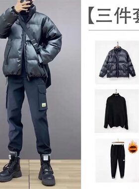 三件套男c装棉衣外套冬季加绒帅气工装休闲套装男士冬天一套衣服
