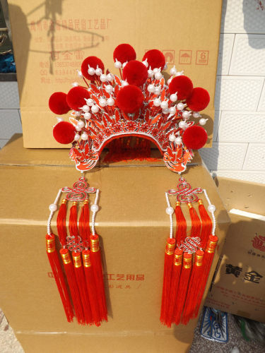 红色可爱新娘头饰 凤冠 霞帔 状元帽 中式婚礼 影楼摄影 舞台走秀