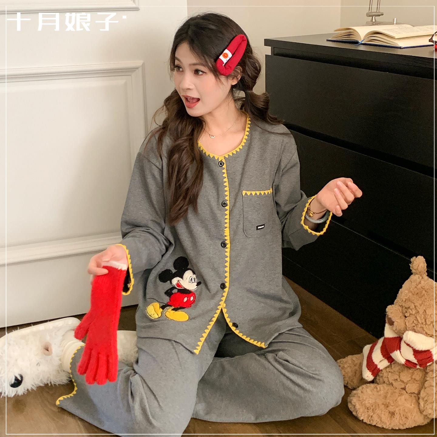 带胸垫月子服夏季薄款产后春秋冬天四季4月份5哺乳家居服孕妇睡衣