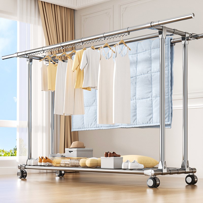 户外大型不锈钢晒衣架落地折叠楼顶防风晾衣架庭院移动晒被子神器