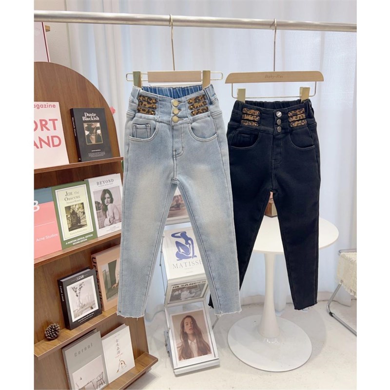 韩版女童装儿童冬l季加绒时髦洋气一体绒牛仔裤小脚裤铅笔裤子