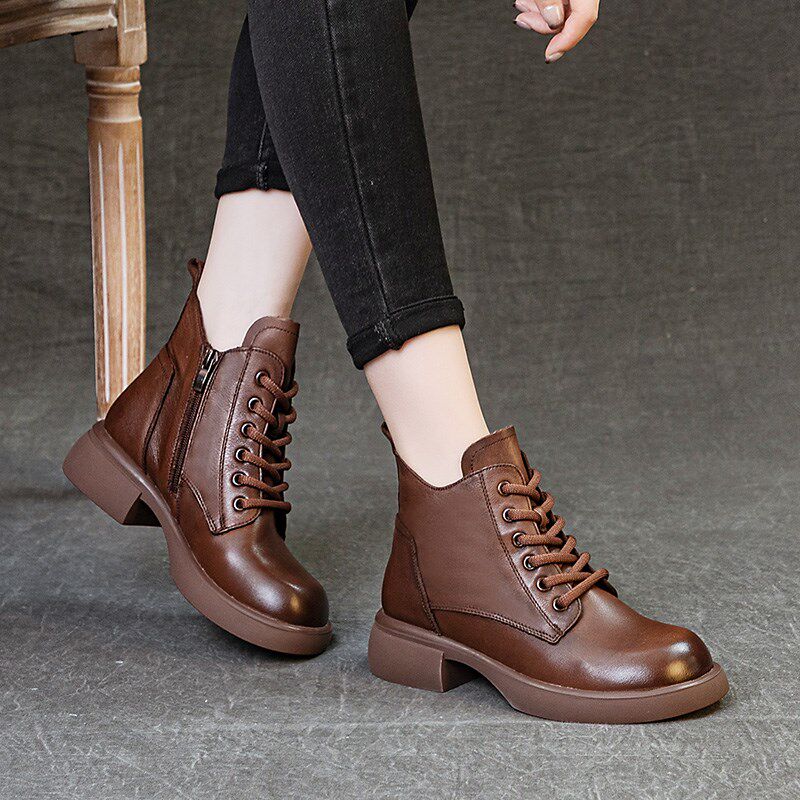 平底厚底英伦风马丁靴女新款2024早秋头层牛皮短靴子春秋单靴百搭