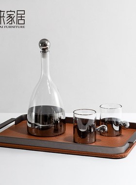 轻奢银色玻璃水壶托盘套装摆件客厅茶几桌面摆设样板间高级感软装