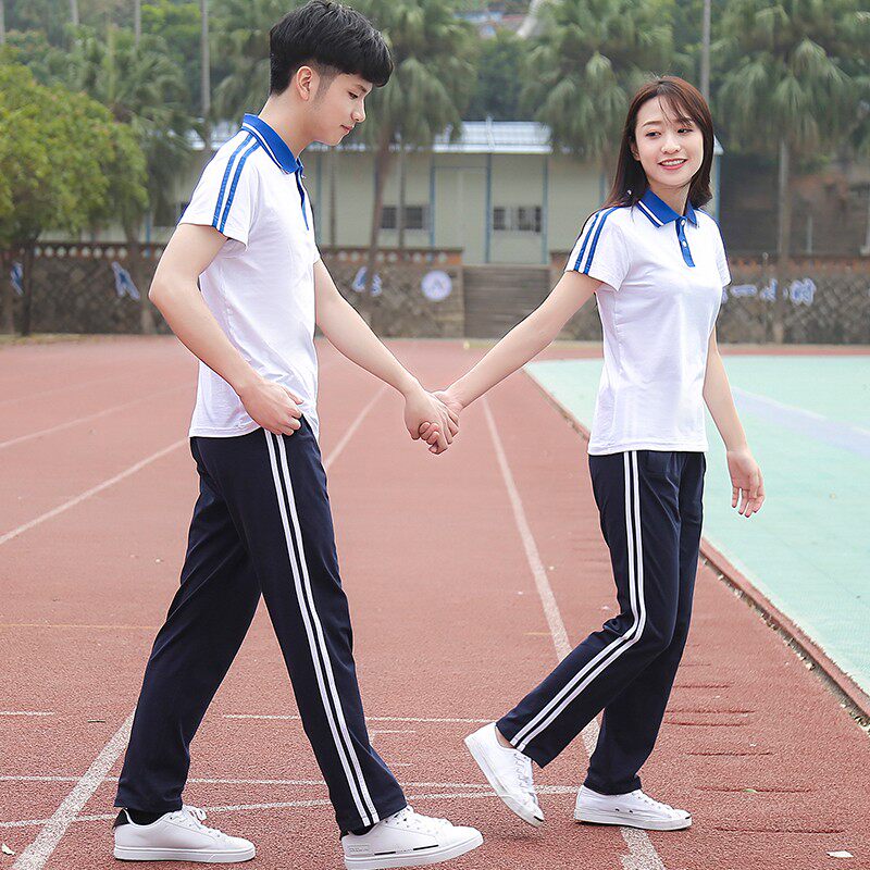 纯棉休闲运动套装男校服团体服比赛服春夏跑步服两件套男女情侣装