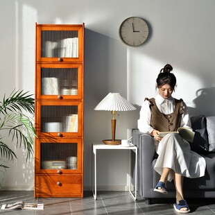 实木收纳柜书架落地客厅储物柜家用书柜加高翻盖斗柜靠墙置物柜子