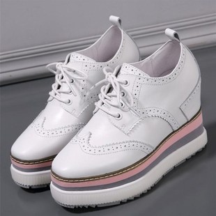 2025春新款 系带小白鞋 韩版 休闲鞋 11cm 真皮厚底百搭单鞋 内增高女鞋