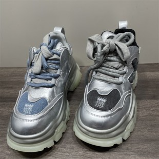 处理真皮复古时尚 炸街运动休闲鞋 设计感欧货老爹鞋 新款 女春季 断码