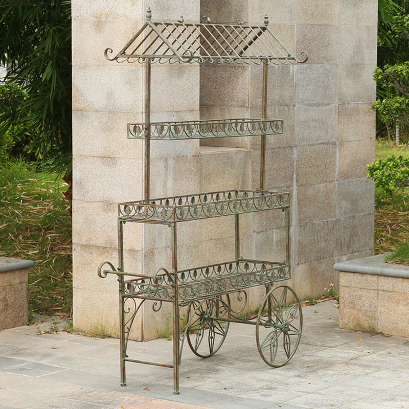 外单复古做旧铁艺大型花车花架置物架花店陈列展架花园庭院装饰