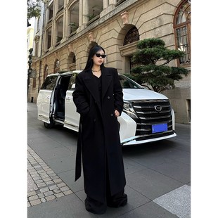 黑泽玄七毛呢大衣2024秋冬新款胖mm显瘦L大宽肩加厚夹棉呢子外套