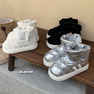 保暖外穿防水棉鞋 百搭情侣雪地靴冬季 男女 街头运动风时尚 细细条